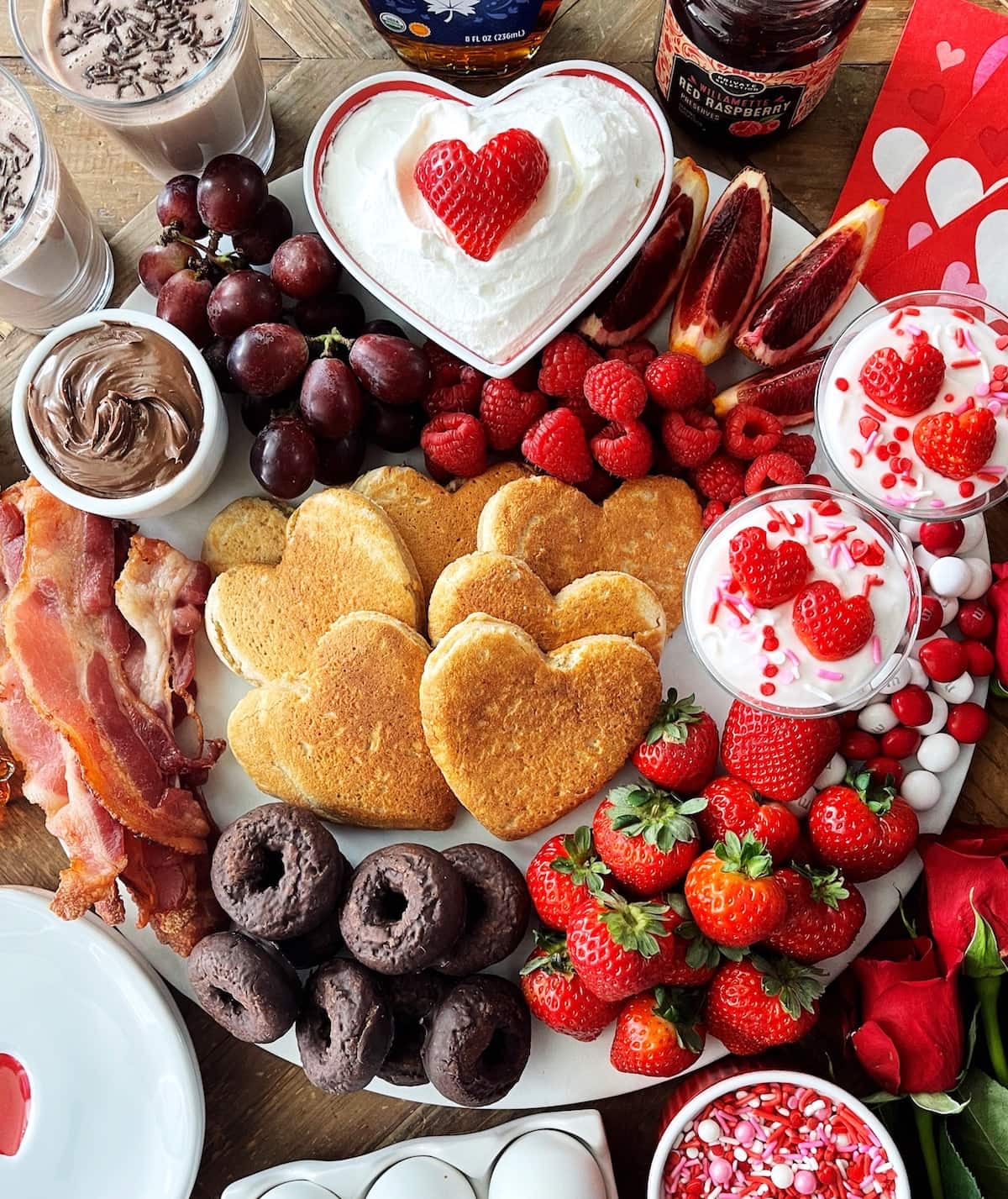 charcuterie-with-heart-shaped-pancakes-strawberries-grapes-breastfast-ideas